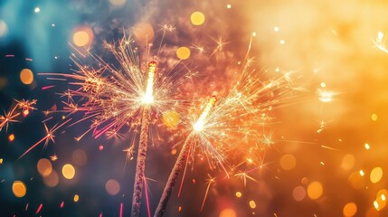 Poster - Fireworks creating vibrant trails against the evening sky