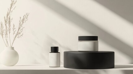 Aufkleber - 3D rendering of a neutral product backdrop suitable for cream cosmetics with a modern black podium design