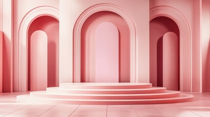 Aufkleber - Abstract podium background featuring geometric shapes in pink hues Minimalist 3D rendering with a geometrical backdrop
