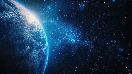 Aufkleber - Abstract blue space background featuring Earth and galaxy showcasing a planetary glow Ideal for science and education themes related to outer space
