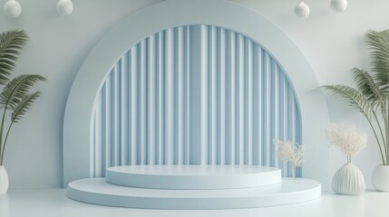 Aufkleber - Minimal podium scene with an abstract background in soft blue pastel hues 3D illustration