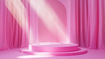 Aufkleber - 3D abstract rendering of a pink platform designed for product display featuring an empty podium suitable for an awards ceremony intended for showcasing and promoting various products against a pas