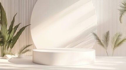 Aufkleber - 3D white rendering of a podium in a minimal scene featuring an abstract background and geometric shapes in white Stand pedestal background for product display
