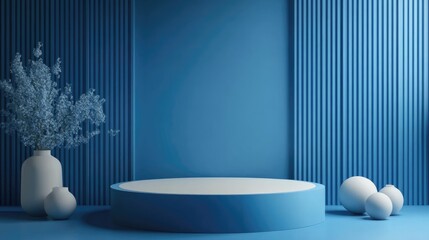 Aufkleber - 3D rendering of an abstract blue background featuring a blank podium for product display
