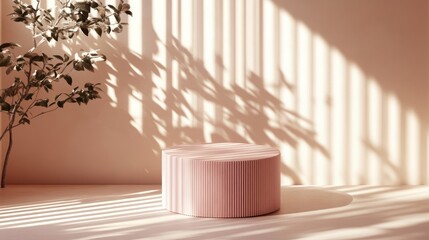 Poster - 3D pink cylindrical podium in a minimalist studio setting Abstract geometric shape illustration for product display