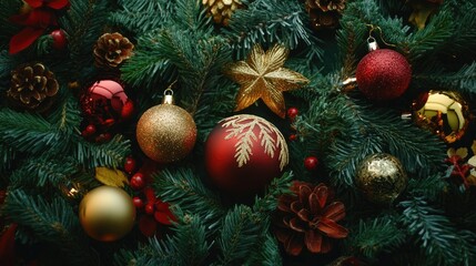Poster - Christmas themed background featuring festive decorations and ornaments