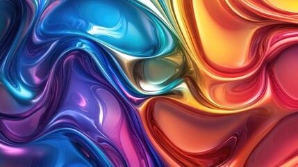 Aufkleber - 3D abstract wallpaper featuring liquid metal rainbow waves and vibrant swirling colors in a captivating three dimensional design