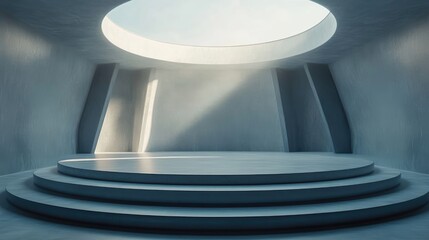 Poster - Futuristic interior featuring an empty stage Modern blank platform serving as a backdrop Technology inspired sci fi high tech concept 3D rendering