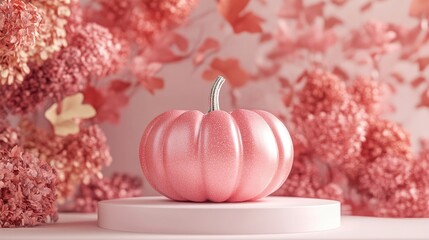 Aufkleber - Pink pumpkin on podium with abstract background for autumn holiday promotions 3D render