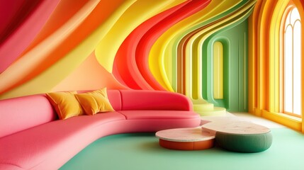 Poster - 3D abstract interior design Vibrant colors in the space