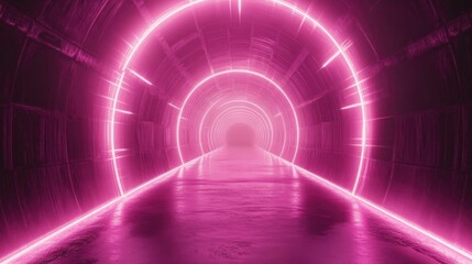 Poster - Futuristic neon backdrop featuring dynamic rays and lines Abstract dark setting with a light tunnel or corridor Ideal for themes related to cyber and gaming 3D illustration