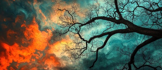 Poster - Tree Branches On Dramatic Sunset Sky Abstract Photo