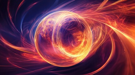Poster - Vibrant abstract backdrop featuring a dynamic frame design Enchanting neon sphere with blurred LED swirls Mystical portal effect with rotating lines and glowing spiral accents