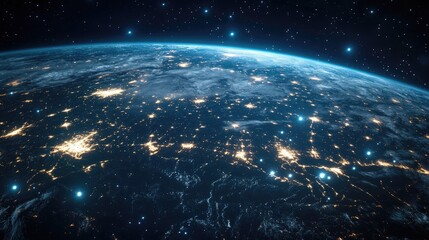 Aufkleber - Virtual connectivity in the metaverse nighttime view of Earth within a digital network showcasing 3D communication technology