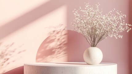Aufkleber - 3D Render of an Abstract Composition Featuring a Round Pedestal Minimalist Studio Environment with Copy Space Modern Interior Backdrop for Landing Page Display and Product Presentation