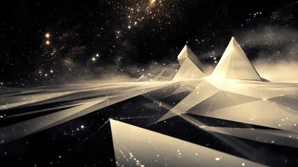 Aufkleber - Sleek geometric design of futuristic solar sails set against an abstract space background