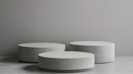 Fototapete - Minimalist concrete podiums for product presentation on a gray background