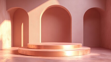 Poster - Elegant shiny podium for mockup presentation in minimalist style with ample copy space 3D render abstract background design