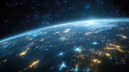Aufkleber - Virtual connectivity in the metaverse nighttime view of Earth within a digital network showcasing 3D communication technology