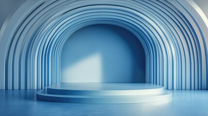 Poster - Podium designed for product presentation Abstract stage featuring blue tones for showcasing products 3D rendering