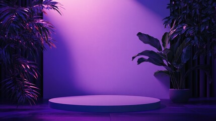 Poster - Purple podium with a solid color background and studio lighting featuring a clean modern minimal mockup presentation Suitable platform for web and advertising use showcasing internet products 3D r