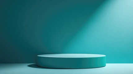 Poster - Abstract minimal backdrop featuring a blue geometric pedestal for showcasing products 3D illustration
