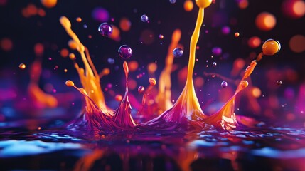 Poster - Colorful splashes and spots create a vibrant background on a dark surface