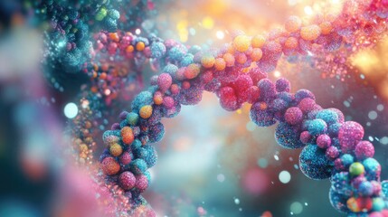Poster - Colorful digital illustration of a DNA structure with an artistic background