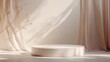 © AImmersive Imagery - Empty white podium with an abstract hipster backdrop 3D illustration of a display pedestal for showcasing mockup platforms for cosmetic presentations in a minimalistic design