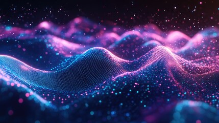 Poster - Sparkling graphic particles and luminous lines in a 3D illustration showcasing a vibrant and dynamic visual experience 3D rendering