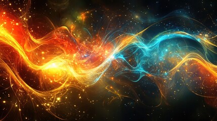 Poster - Animation featuring a mesmerizing pattern of flowing luminous energy threads set against a dark backdrop An enchanting psychedelic design with dynamic flashing lights