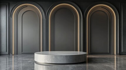 Poster - Stunning wall and vacant podium 3D rendering
