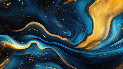 Poster - Abstract modern art background featuring flowing wave patterns in gold and blue tones