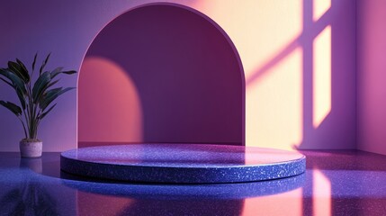 Poster - 3D product podium mockup featuring an abstract design in a violet backdrop rendered illustration in the trending color of 2022