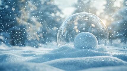 Aufkleber - Decorative design background featuring a snowball under a transparent glass dome with white snow 3D rendering
