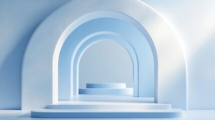 Aufkleber - 3D render of an abstract arch with a pedestal for showcasing products featuring a geometric shapes scene