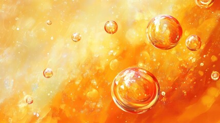 Poster - Vibrant orange backdrop featuring shimmering circles and a glossy finish An stunning illustration