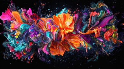 Poster - Vibrant multicolored computer generated illustration set against a dark background