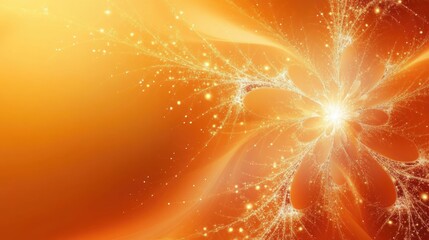 Poster - Abstract orange background featuring a glossy fractal explosion star with intricate lines
