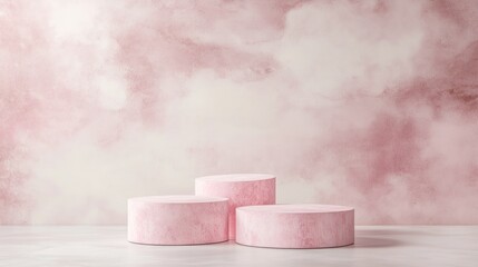 Poster - Pastel pink display podium on an empty surface with a soft backdrop 3D rendering without any entry point