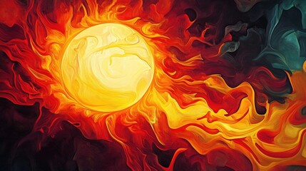 Fototapete - Vibrant sun engulfed in swirling flames