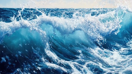 Poster - Vivid blue ocean waves create a dynamic and energetic backdrop