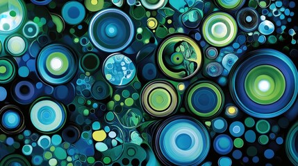 Poster - Vibrant digital illustration featuring abstract blue and green circular shapes