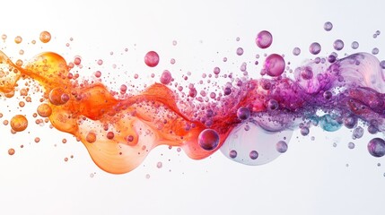 Poster - Vibrant flowing particles in an abstract wavy formation made of small spheres An artistic design element 3D rendered image on a white backdrop