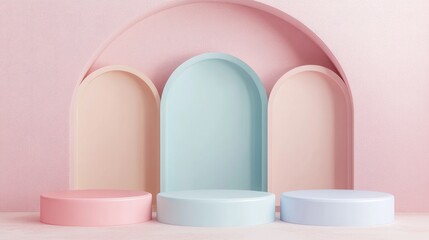 Aufkleber - Abstract minimalistic scene featuring a pastel color design suitable for cosmetic or product display podium rendered in 3D