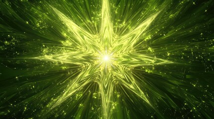 Poster - Abstract green background featuring a fractal star explosion with glossy effects and intricate lines Beautiful illustration