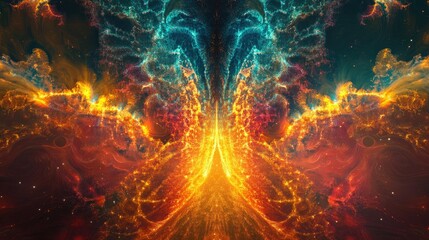 Poster - 3D rendering of an abstract vibrant fractal light backdrop