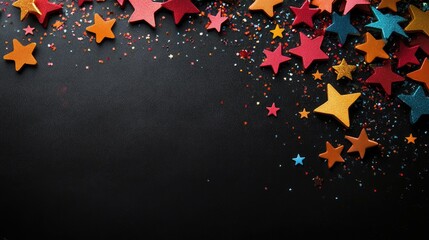 Aufkleber - Colorful stars on a black background create a festive holiday atmosphere