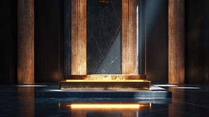 Poster - Stunning and sophisticated backdrop featuring a pedestal and display case 3D illustration 3D rendering