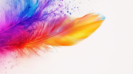 Poster - Vibrant colorful feather set against a white backdrop
